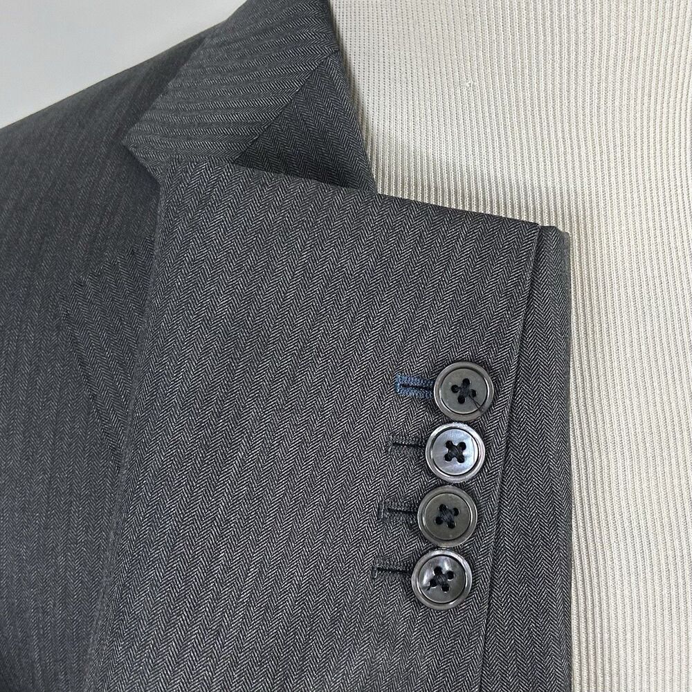 Bespoke 44R Sport Coat Vitale Barberis Canonico Wool Gray Herringbone Two Button - Picture 5 of 9